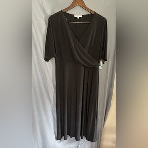 Chaus Black Faux-Wrap V-Neck Short Sleeve Maxi Dress